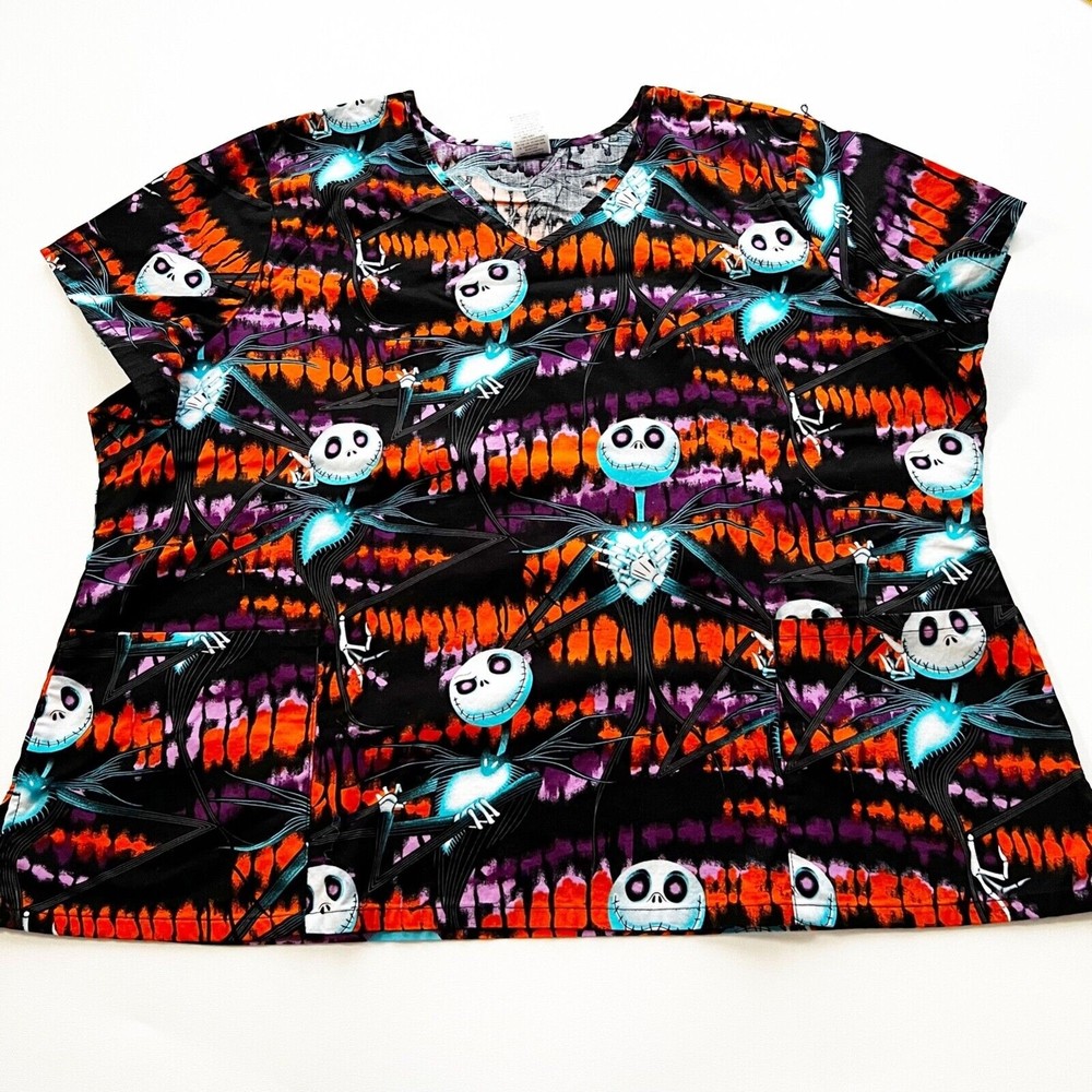 Disney The Nightmare Before Christmas Jack Skellington Scrub Top Sz 3XL Pockets